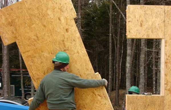 Installing a SIP in addition for timber frame vacation home, Milbridge, ME, 2008